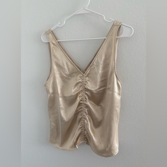 Champagne Ruched Satin Sleeveless Top - Picture 8 of 15